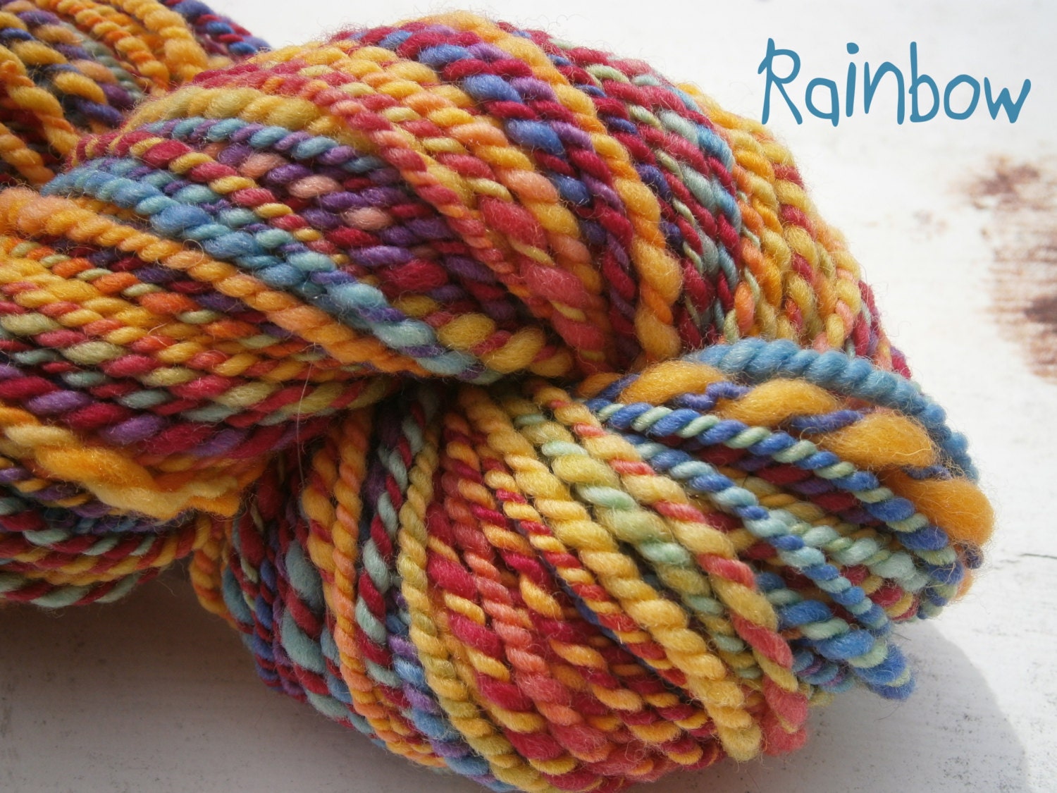Handspun Yarn - Wool - 2 ply - Worsted Weight - Rainbow - Item 2013.051.053
