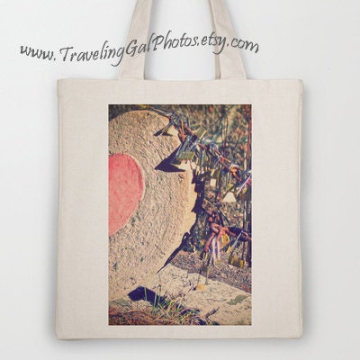 NEW Canvas Tote bag travel photography locked with love China gold red abstract cupid heart 100% recycled cotton