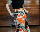 Vtg 60s Maxi Psychedelic Butterfly Skirt / Belted