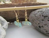 Tiny Sea Glass Wire Wrap Dangle Earring, Frost Blue Sea Glass Jewelry, Sea Foam, Minimalist Everyday Wear, Beach Jewel, Sea Gem, Dainty