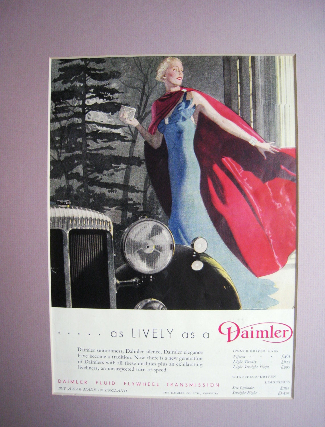 1930 Punch Magazine Ad "... as LIVELY as a Daimler"