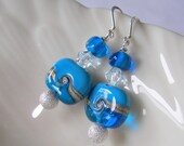 Ocean Blue Lampwork Earrings, Handmade Glass Beads, Beach Jewelry, Ocean Wave Earrings