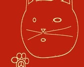 Cat Art Print, "Peace Cat" 8 x 10, Choice Of Colors, Graphic Drawing, Minimalist, Eahkee Arts