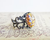 Fire Opal Ring Amber Yellow Ring Jonquil Honey Ring LOTR Antique Silver Ring Lord of the Rings Lilac Purple Yellow Stone Ombre Ring