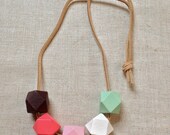 Modern Geometric  Faceted Wood Bead Necklace