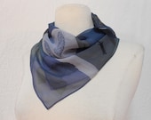Chiffon Leaf & Geometric Design / Vintage Bandanna / Periwinkle / Midnight Blue / Hunter Green / Violet Blue / Square Scarf / 21" X 21"