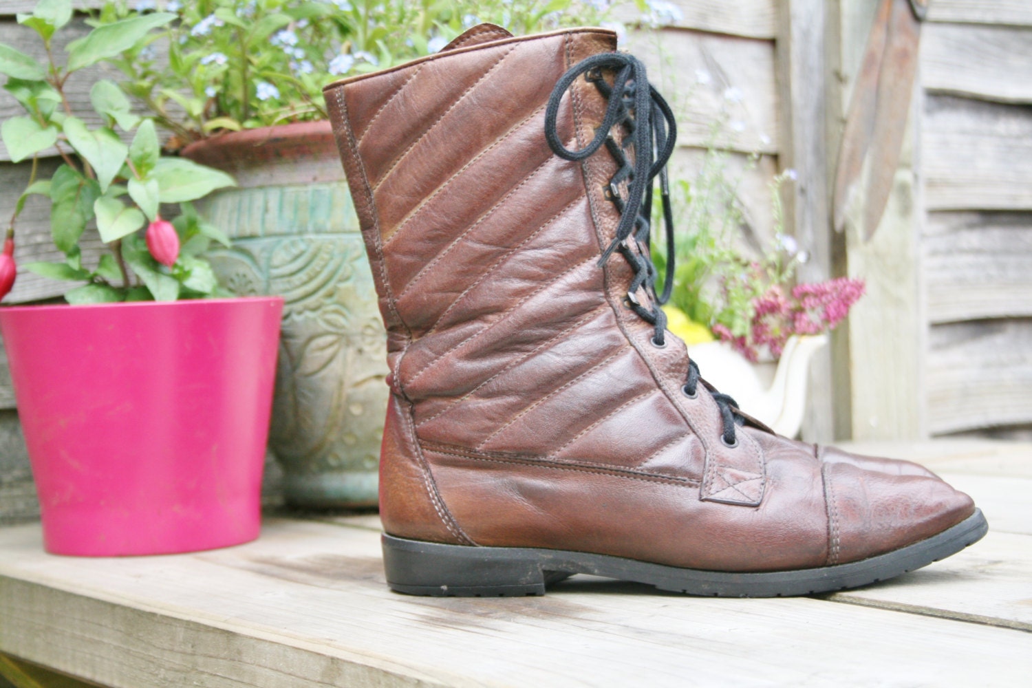 Vintage Brown Leather Aviator Style Ankle Boots - UK 4 - EU 37 - USA 6.5
