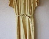 Vintage 1950's Marion McCoy Original Pale Yellow Belted Sun Pocket Cotton Summer Dress
