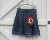 Boho denim skirt M, cowgirl denim skirt, Tattered denim, shabby chic skirt upcycled skirt M Ready to ship