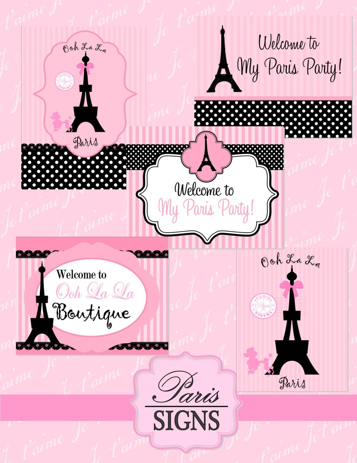 PARIS PARTY - WELCOME Signs - Girls Birthday Party - Glamour Party -Diva Girl Party - Instant Download - Eiffle Tower - Black and Pink Il_170x135