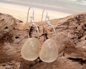 Hawaiian Kauai Clear Beach Glass on 925 Sterling Silver Wire Small Circular Hoop Earrings