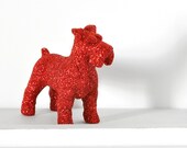 Red Schnauzer Dog Glitter Miniature Table Decoration for Nursery Decor, Birthday Party or Wedding Tablescapes Centerpiece