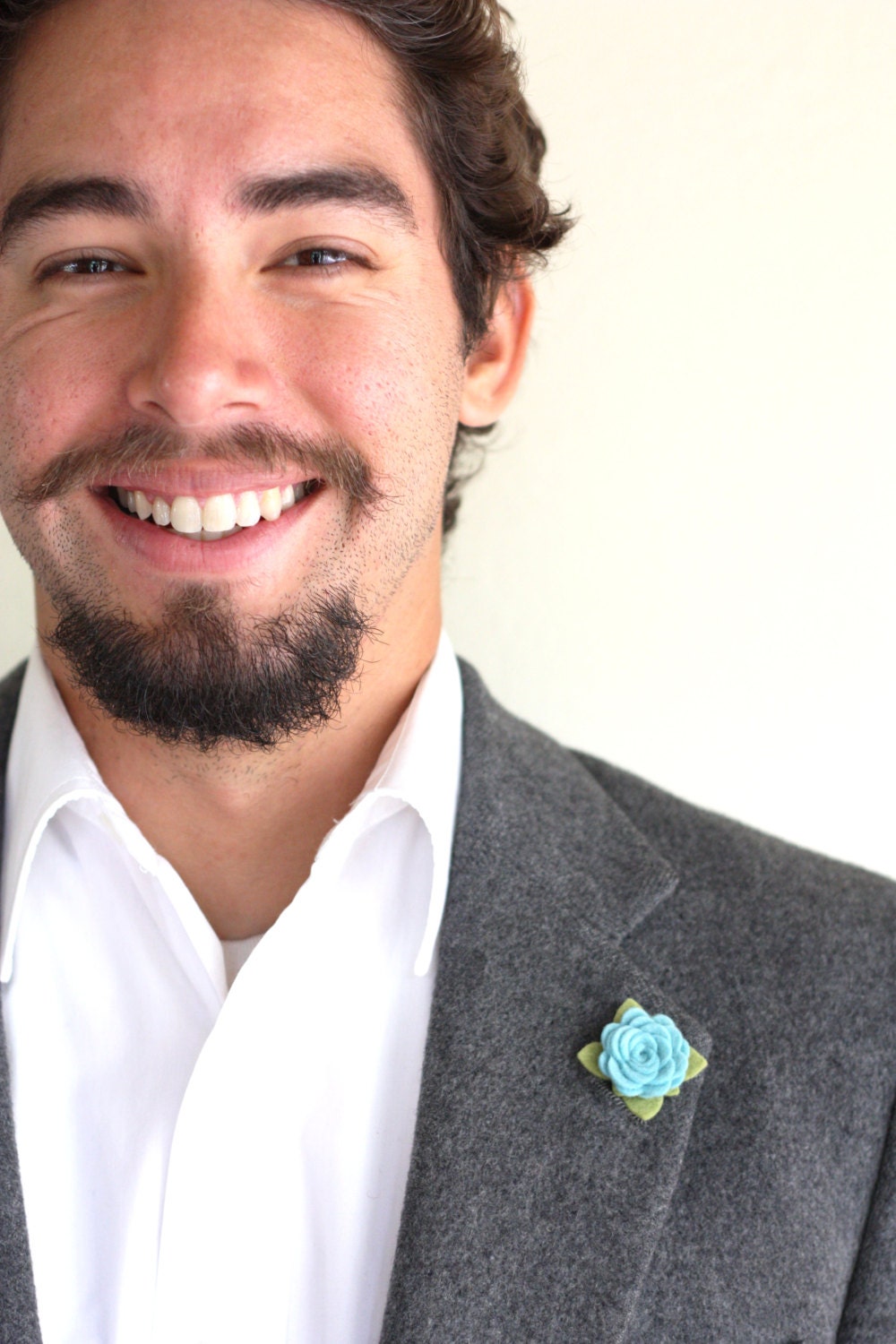 mens flower boutonniere / wedding lapel pin / felt handcrafted flower pin in TIFFANY BLUE  / theLOVEstitch