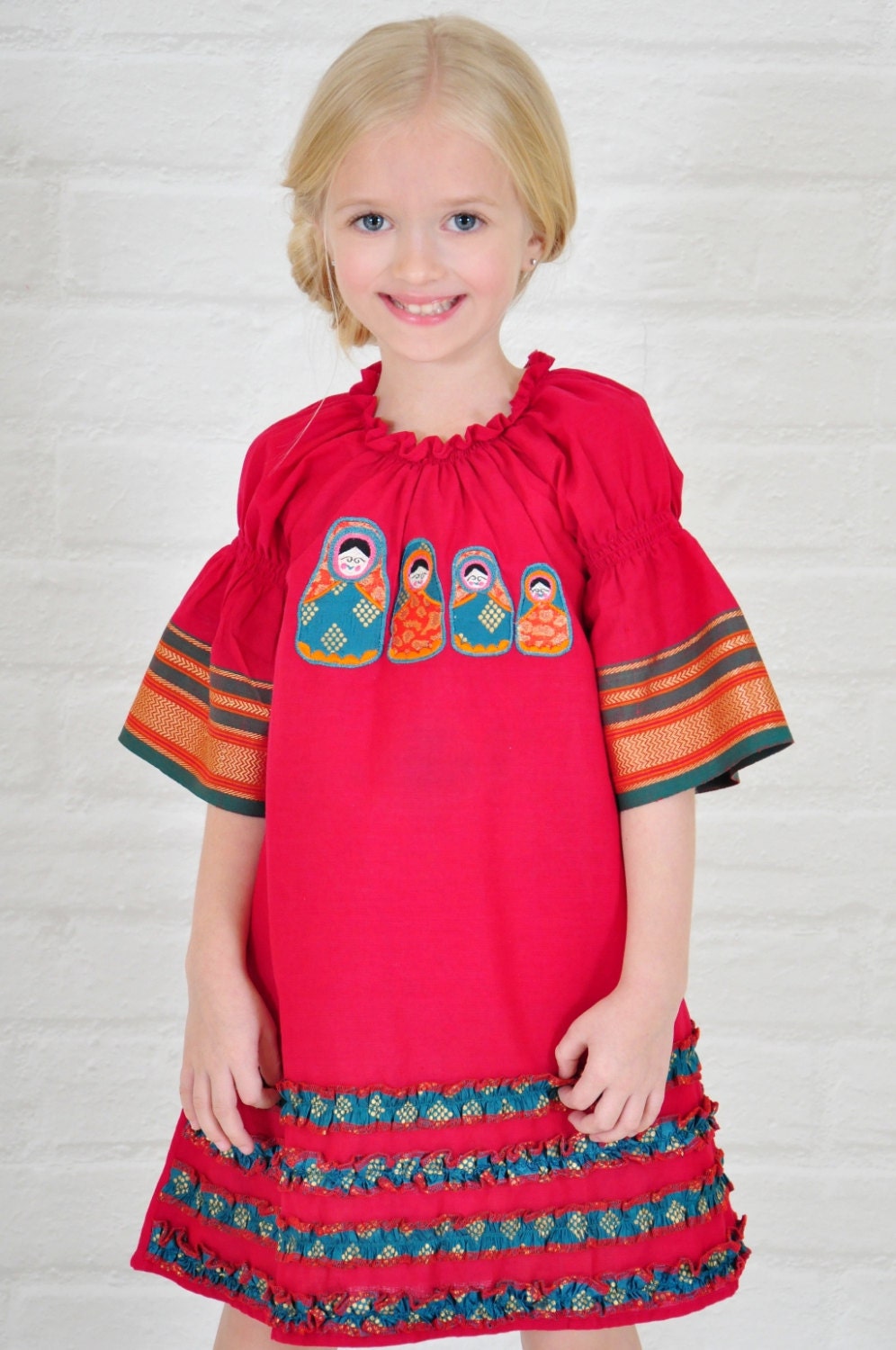 MATRYOSHKA girls tunic-2T 3T 4T girls 5 6-NEW Spring/summer- girls tunic dress- Red colorway