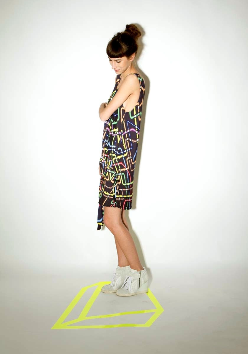 metro lines print  summer wrap bamboo fiber  dress .