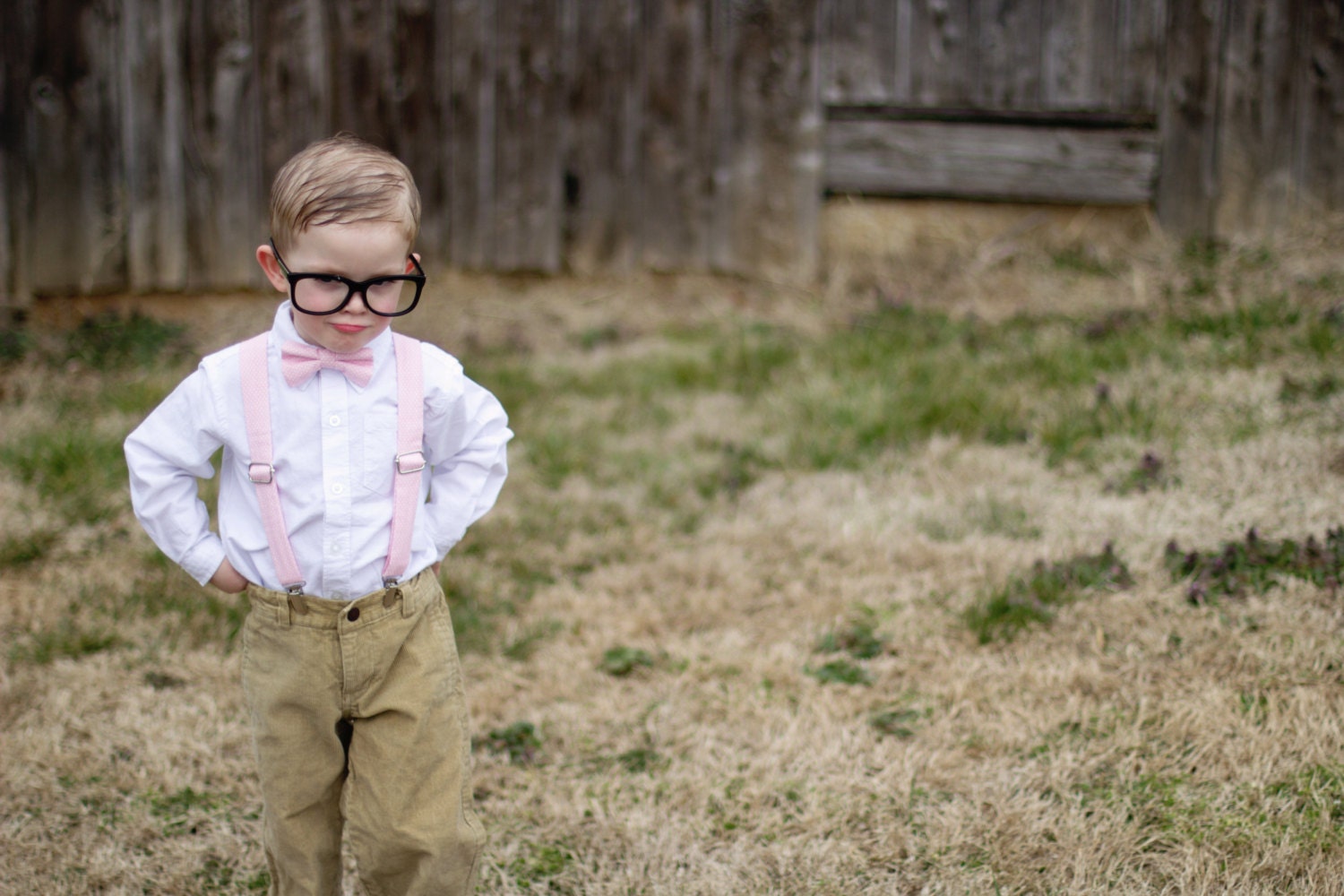 Pink Polka Dot Bow Tie & Suspenders Set -Pink Pin Dot - Baby Toddler Child Boys - Wedding