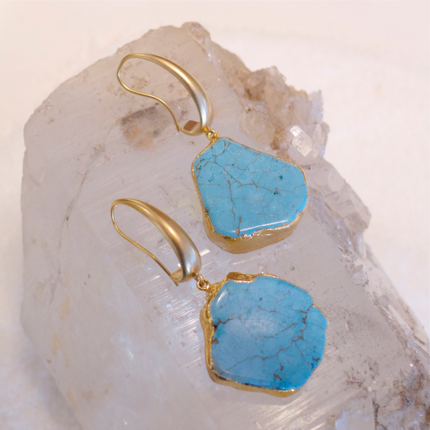 Turquoise and Gold Earrings in 24K-Southwestern-Ethnic-Modern