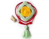 Braid Yarn Geometric Tribal Jewelry Necklace with Tassel - Mint Green, Chili Red, and Mustard Yellow - Spring Summer 2013