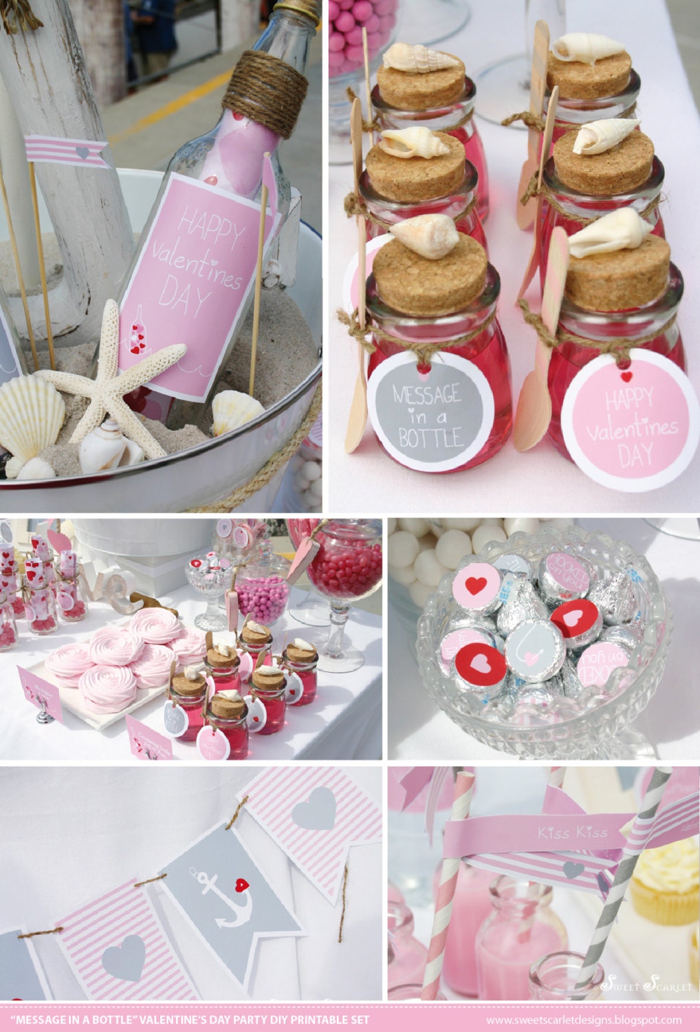VALENTINES Printable Set: Message in a Bottle. Set includes Cupcake Toppers, Favor Tags, Bunting, Hersheys Dots and more Il_170x135
