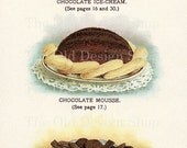 ICECREAM MOUSSE COOKIES Printable Chocolate Sweet Dessert Food Color Illustration 300 dpi Digital Scan Vintage Image Antique Clip Art
