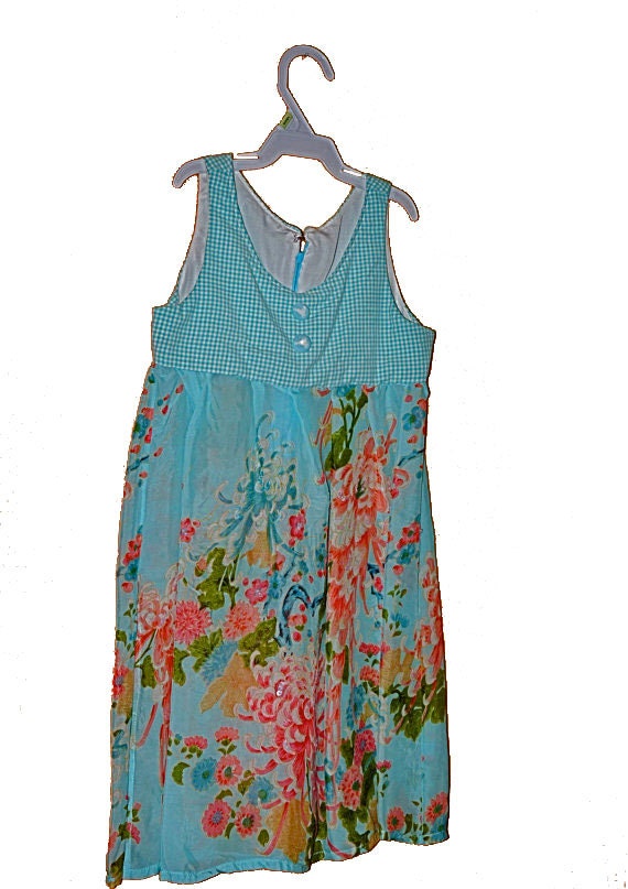 handmade 3t 4t boho gypsy CHILD dress / empire waist kids shift in upcycled blue floral