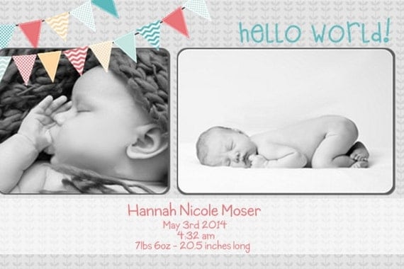 Buy evite announcements - Newborn baby boy or girl announcement Banner style (digital file) you print