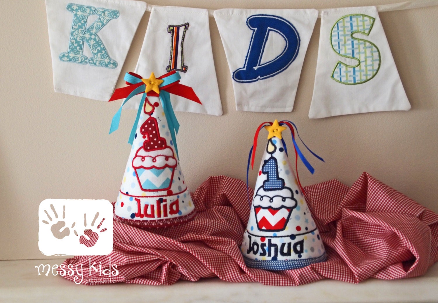 Custom Fabric Birthday Hat, you pick the Theme and Colors FREE personalization Great for Twins