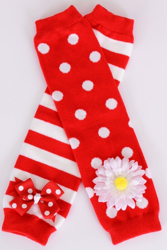 Leg Warmers - Red and White Stripe and Polka Dot - Clown Costume Accessory - One Size Il_570xn