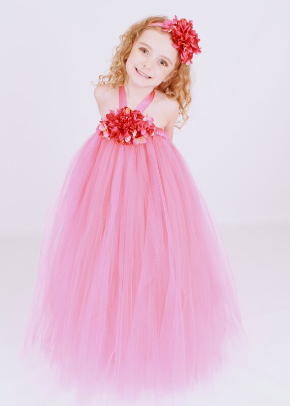 Flower Girl Tutu Dress - Coral - Caribbean Breeze - 5-6 Yourth Girl Il_570xn