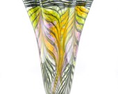 Hand Blown Art Glass Vase - Orange, Citron Yellow, and Amethyst Purple - Freeform - Wavy
