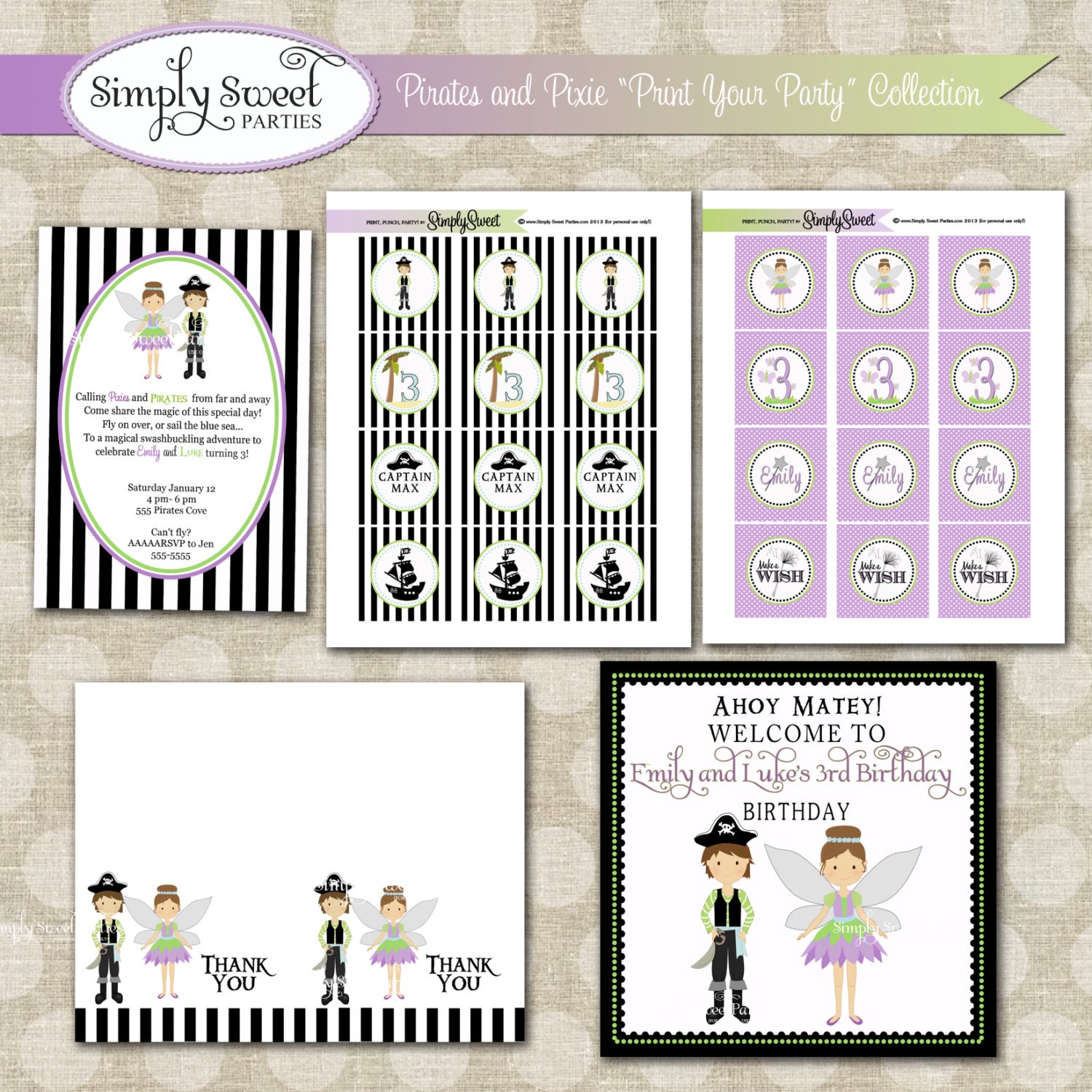 Pirates & Pixies Birthday Party Package- Printable PDF files Il_570xn