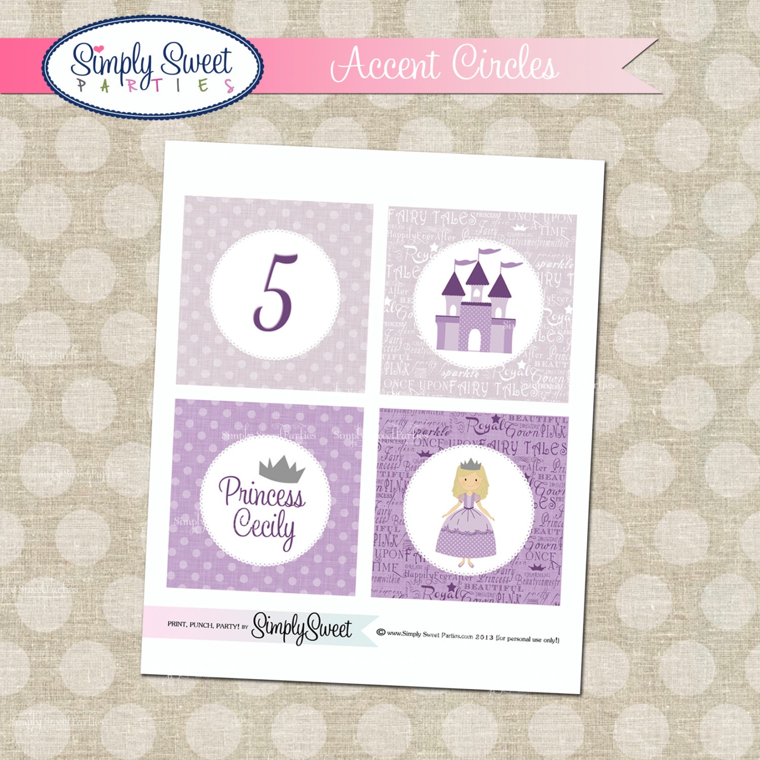Purple Polka Dot Princess Birthday Party DIY printable Accent Circles Il_570xn