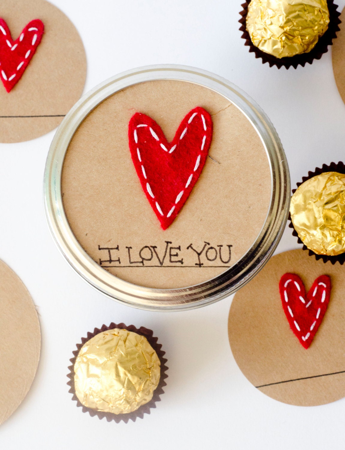 Mason Jar Gift Labels: 12 Valentine Party Felt HEARTS - Regular or Wide-Mouth Toppers