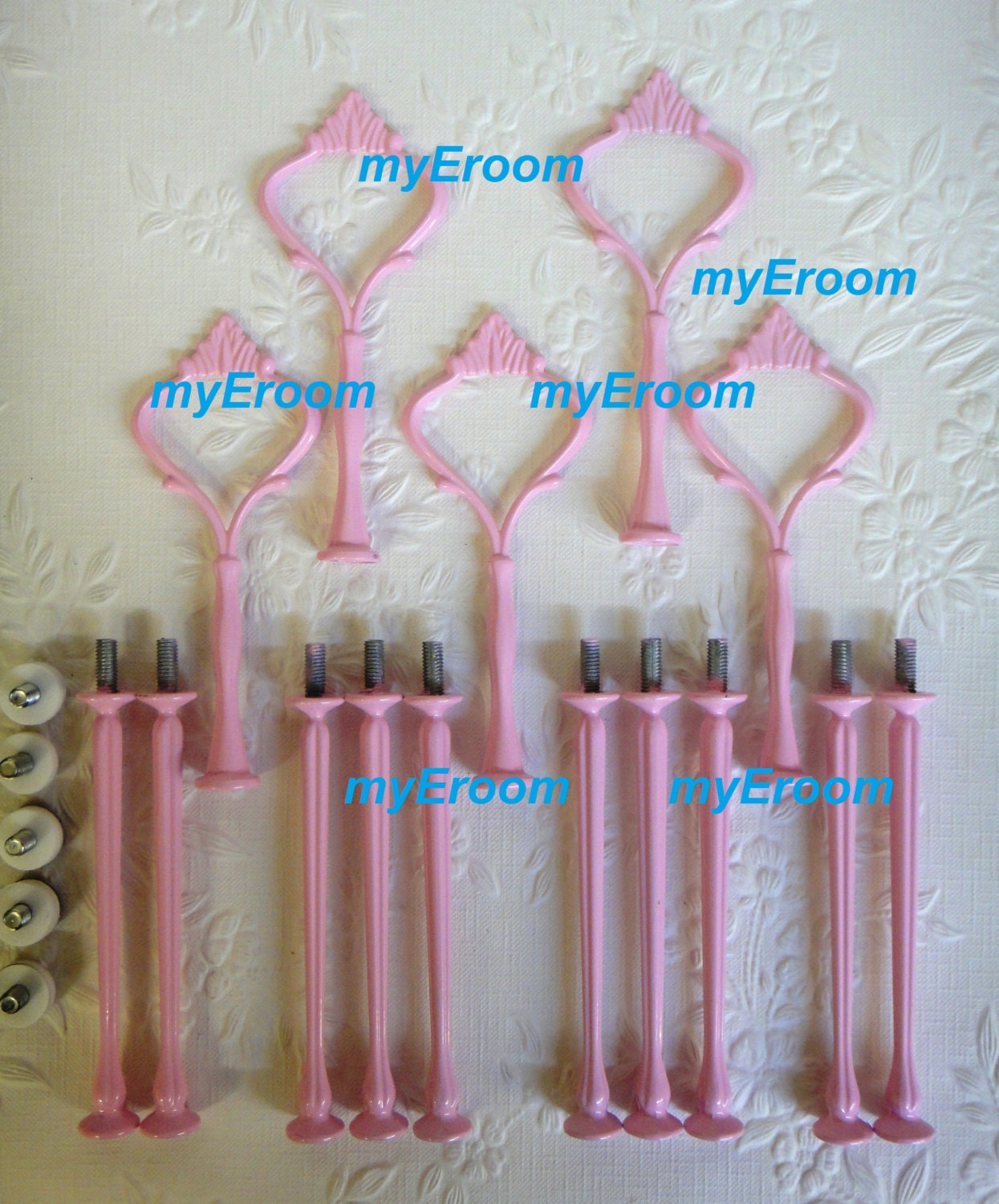 5 x Sets Cake Stand Handle 3 Tier PINK Heavy Crown Centre Fitting / Hardware Tidbit