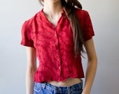Vintage Red Blouse Pattern 80s Petite Snakeskin Animal Print Collar Top Shirt Small Medium