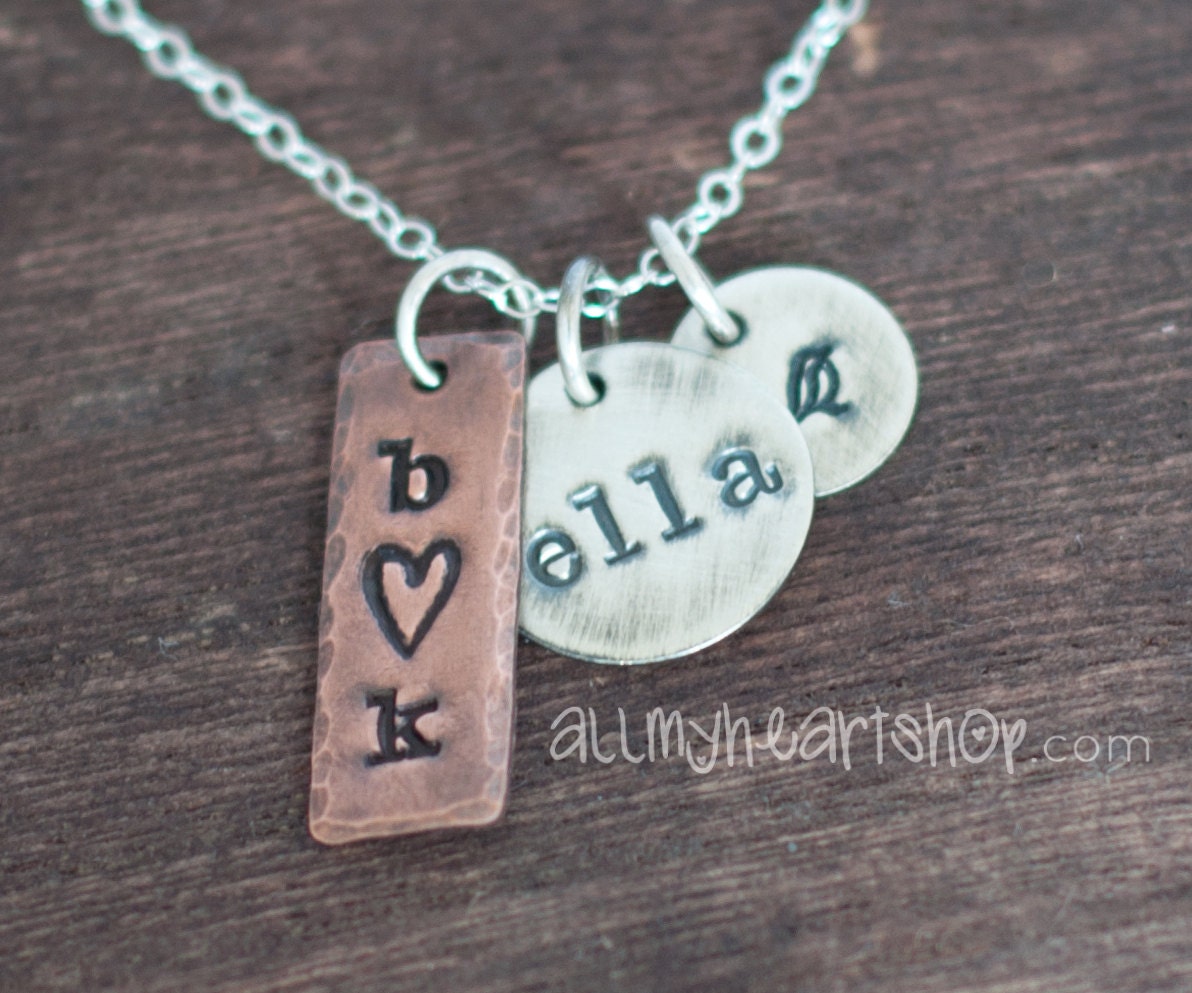 Personalized Hand Stamped Jewelry - Copper and Sterling Silver Family Necklace