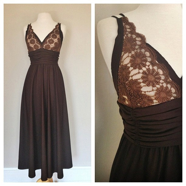 1970s Dress / 70s dress / Lace Summer Dress / low back maxi dress / Size: S