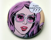 Comic girl button badge 1.5 Inch