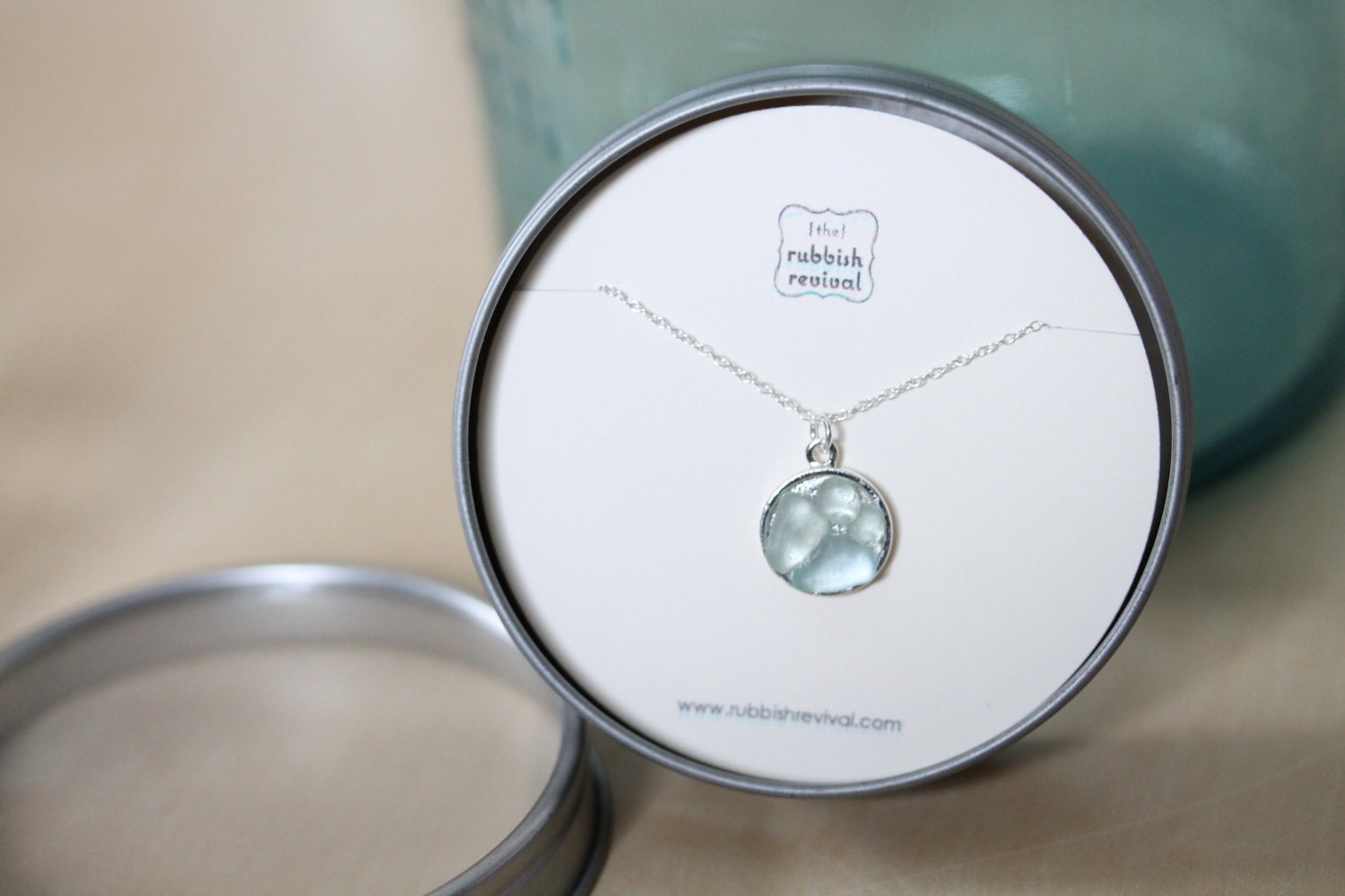 Sea Glass & Silver Mosaic Necklace - Aqua