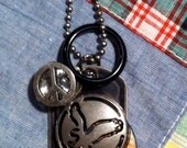 Embellished Silver Chain Eagle Button and Peace Dog Tag Necklace