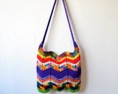 Ripple Crochet Hobo Bag, Sling Bag, Chevron, Bright, Colorful, Hippie Purse, Crossbody Bag