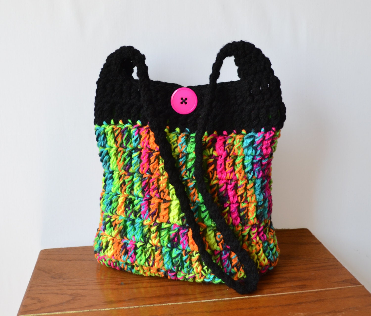 Dayglow Crochet Hobo Bag, Sling Bag, Neon, Black, Spring, Summer, Hippie Purse, Crossbody Bag