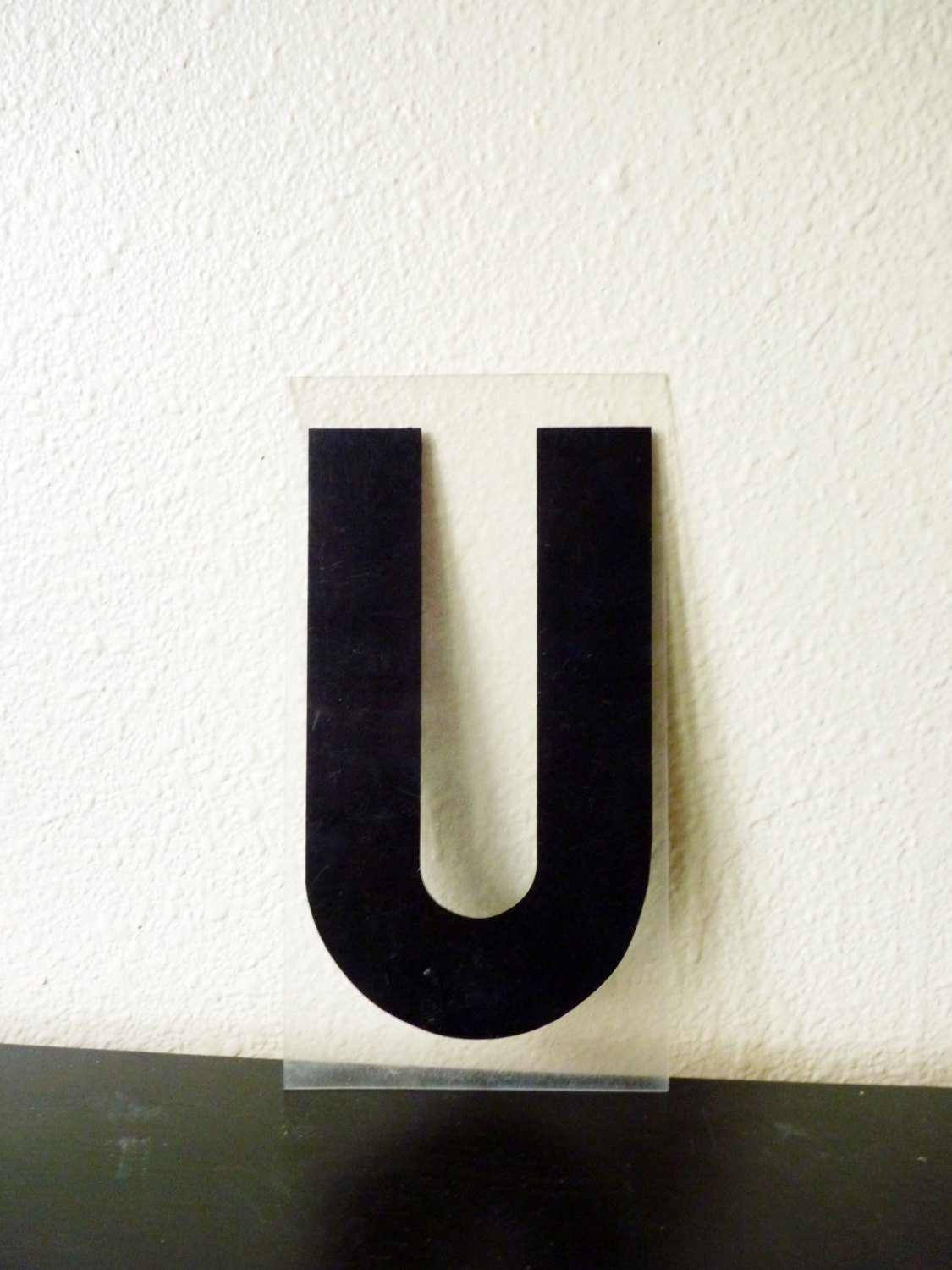 Vintage Plastic Black & Clear Marquee Letter - Letter U