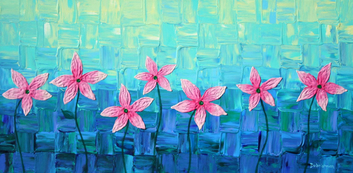 Large Original Painting Palette Knife Impasto / April Showers by Liat Dobrishman