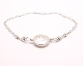 Coin Pearl Bracelet, Sterling Silver Gemstone Bracelet Interchangeable Style, Bridesmaid Gift