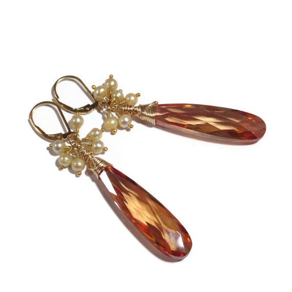 RESERVED for Chantel-Golden Wire Wrapped Dangle Earrings LAYAWAY payment