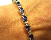 Classic ..5.50 ct tw Blue Oval Sapphire & Diamond 7" Tennis Line Bracelet 14K Yellow Gold