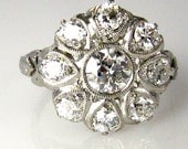 Antique Edwardian ,circa1890...1.75ct  OLD European Cut Diamond Cluster Engagement Wedding or Annyversary Ring in Platinum and Gold