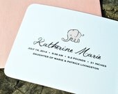Birth Announcements Custom, Baby Elephant Pink or Blue, Baby Announcements, Simple, Classic, Elegant, Circus, Zoo, Noah's Ark - Set of 12