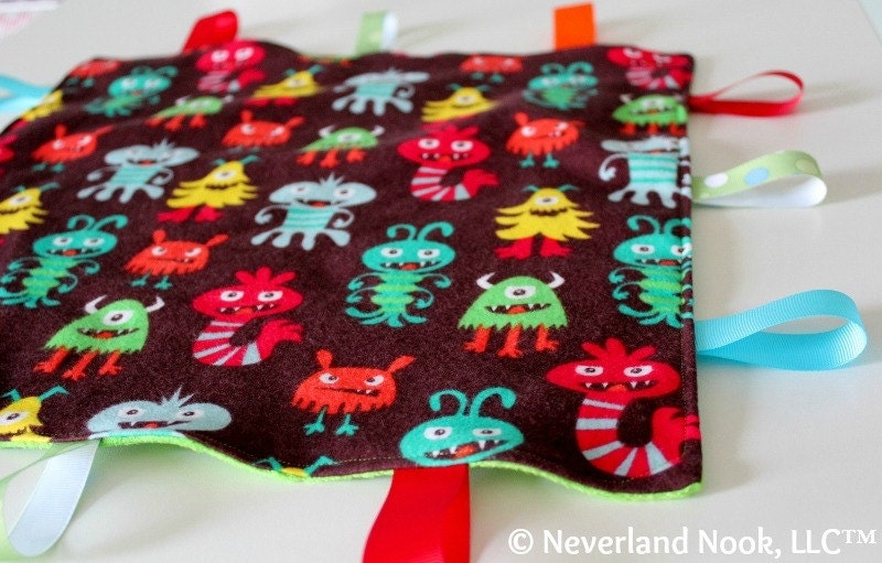 Monster Tag Blanket - Green Tag Blanket - Baby Shower Gift - Boy Ribbon Blanket - Monster Minky Blanket